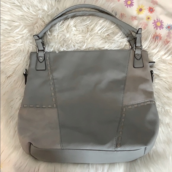 Grey Faux Leather Hobo Tote Shoulder Bag Patchwork - Picture 1 of 12
